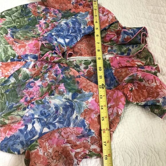 Vintage 60s Floral Print Ruffle Neck Long Sleeve Maxi Dress - Picture 11 of 16